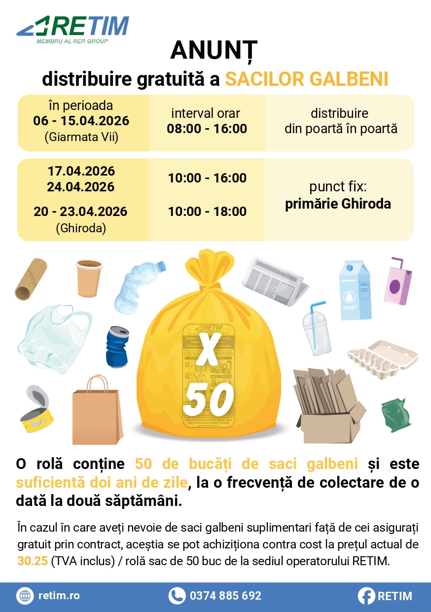 Distribuire gratuită a sacilor galbeni